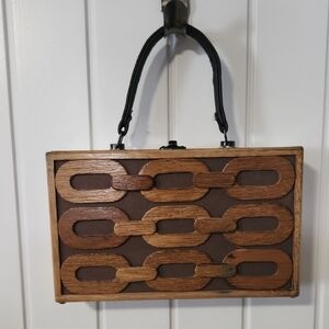Vintage Gaymode Cigar Box Women's Box Handbag With Brown Leather Handle